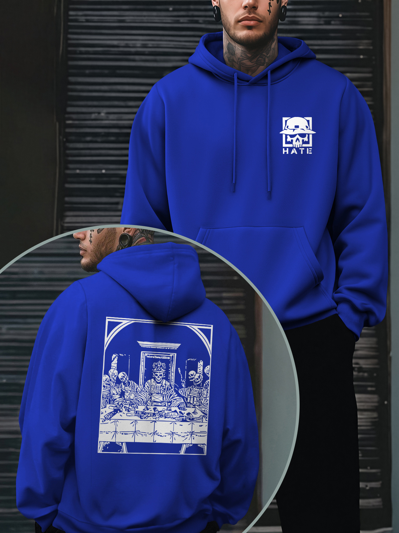 Чоловічий худі з капюшоном та принтом Череп солдата