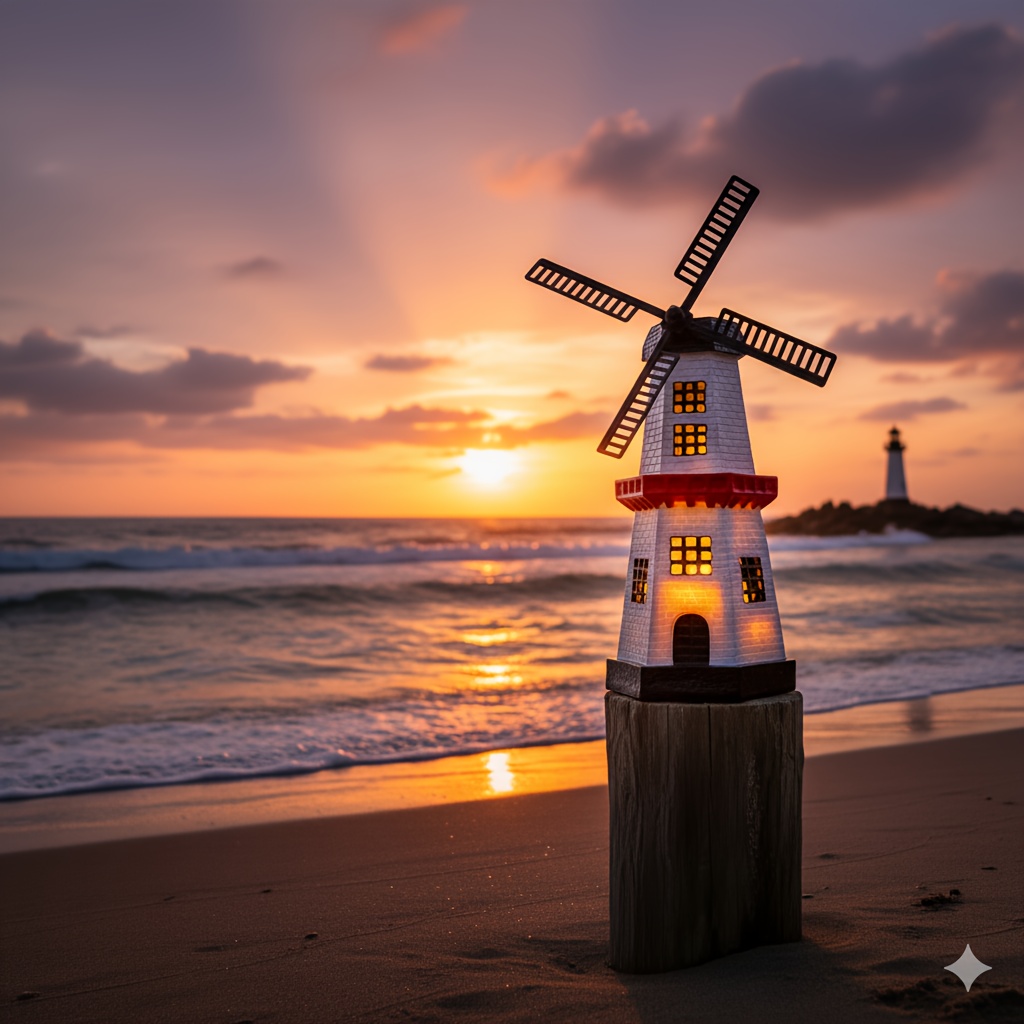 Сонячний вітряк-маяк для двору та саду в стилі рустик