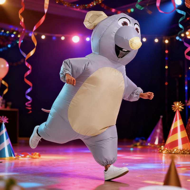 Надувний костюм сірої миші з вентилятором для дорослих