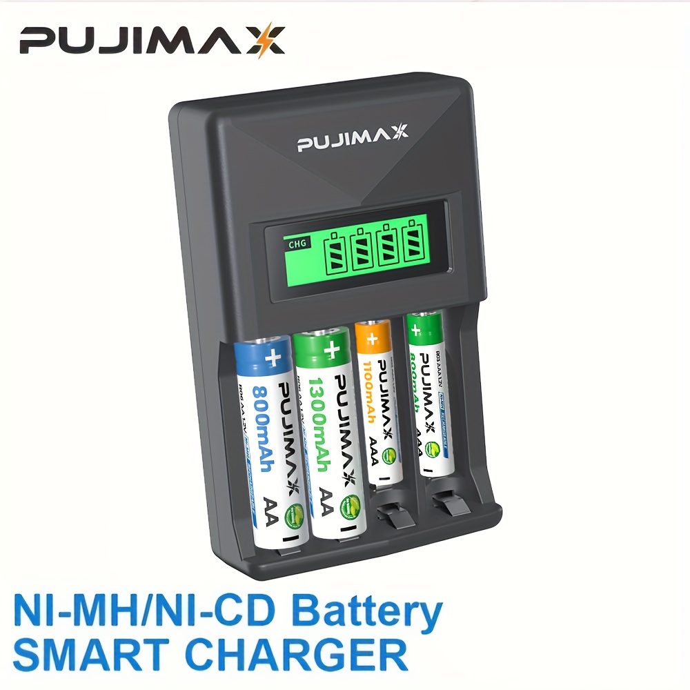PUJIMAX — зарядний пристрій для AA/AAA акумуляторів з LCD дисплеєм