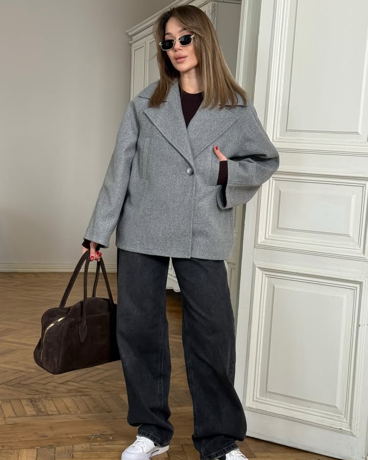 Весняне пальто жіноче сіре кашемір вільний крой
