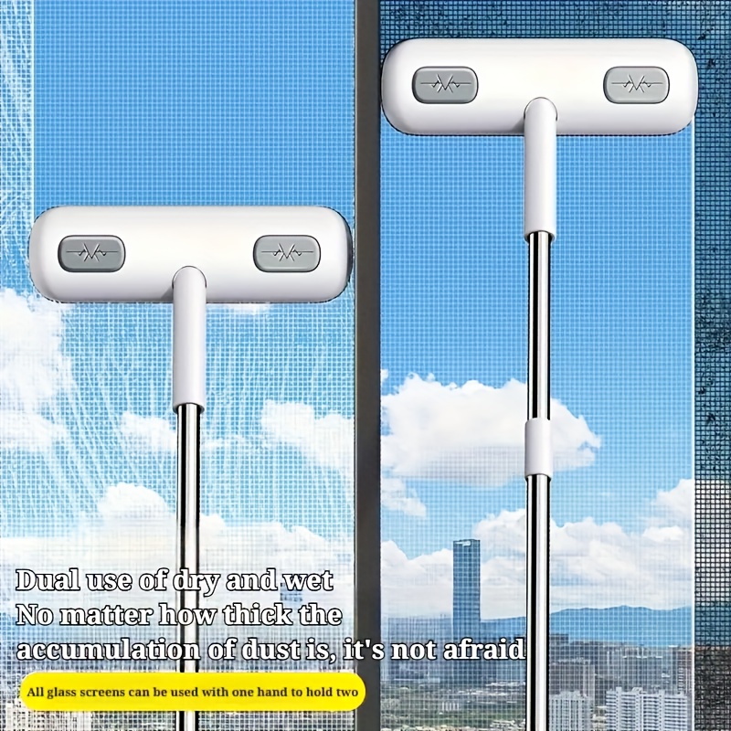 Щітка для миття вікон з подвійним стрижнем та видалення шерсті